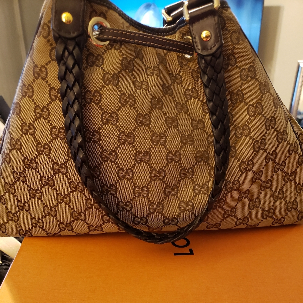 Gucci canvas leather hobo bag